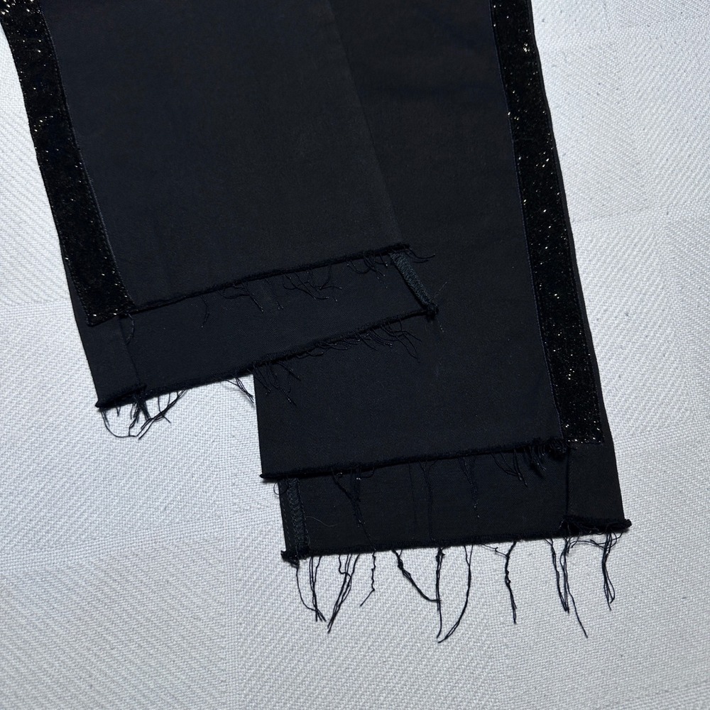 NEW FRAME Le High Straight Jeans Womens 28 Glitter Velour Stripe Raw Hem Black - Picture 4 of 15